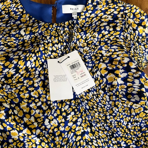 Reiss Blue and Yellow Floral Midi Livia Dress - Picture 1 of 14